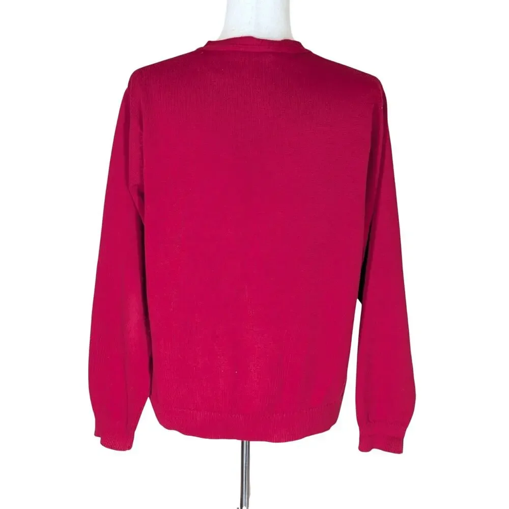 Vintage Talbots Red Cotton Long Sleeve Cardigan Sweater Size Large V Neck